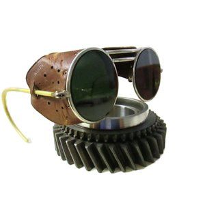 Antique Willson Green Weldors Leather Goggles Safety Glasses Vtg Old Spectacles